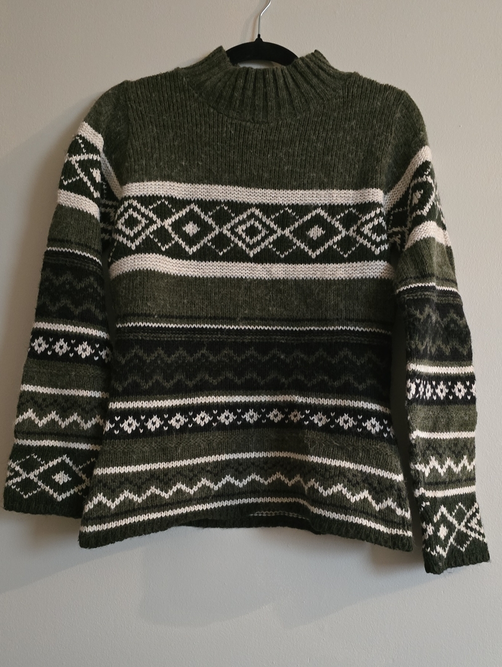 Kathy Ireland Fair Isle Crewneck Sweater - Olive Green